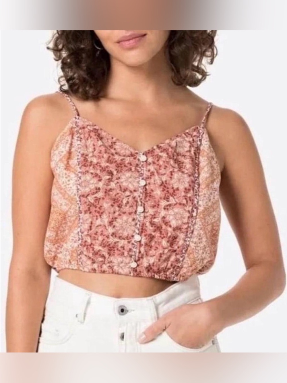American Eagle Mieux Ensemble Boho Button Floral Crop Top Size Large